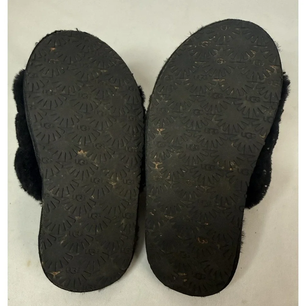 Ugg Fluff Yeah Black Sparkle L Slip On Slide Platform Sandal Girls Size 10